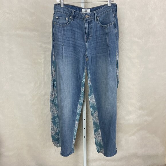Lucky Brand Laura Ashley Palazzo Wide Leg Pink Blue Paisley Insert Jeans 6/28 - Picture 1 of 8